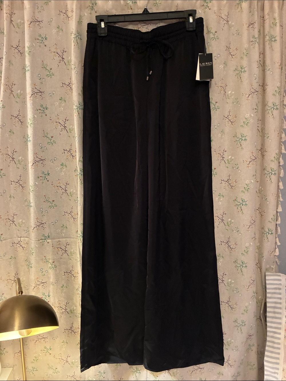 NWT Ralph Lauren Black Wide-Leg Drawstring Pants